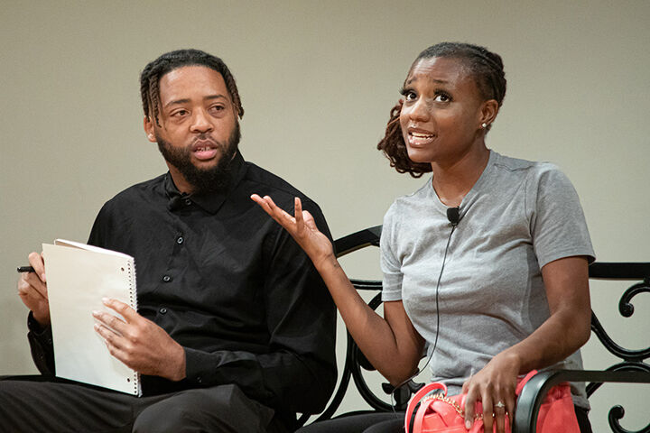 Two ARTI actors rehearse together.